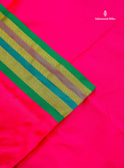 Semi Silk Saree - Chilly Red Colour Body Plain With Contrast Green Traditional Border | 10 Yards