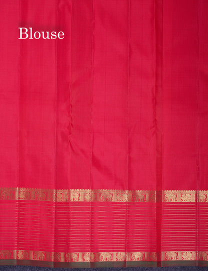 Beautiful Rexona Mayil & Chakaram Buttas Pure Kanjivaram Silk Saree Pure Zari with Contrast Chilly Red Traditional Temple Border