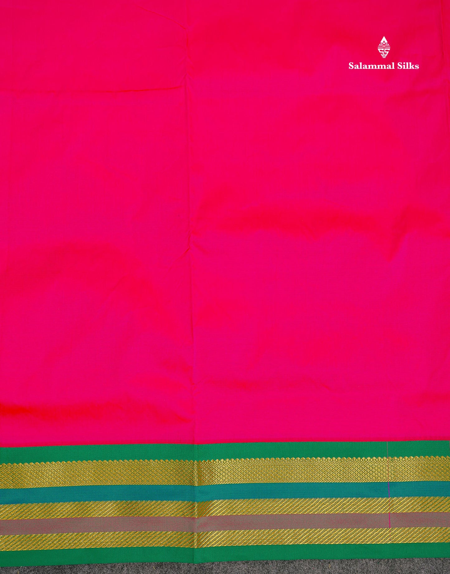 Semi Silk Saree - Chilly Red Colour Body Plain With Contrast Green Traditional Border | 10 Yards