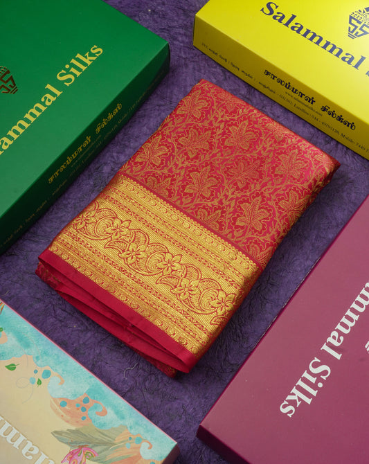 Pure Kanjivaram Red Silk Saree With Gold Zari Border