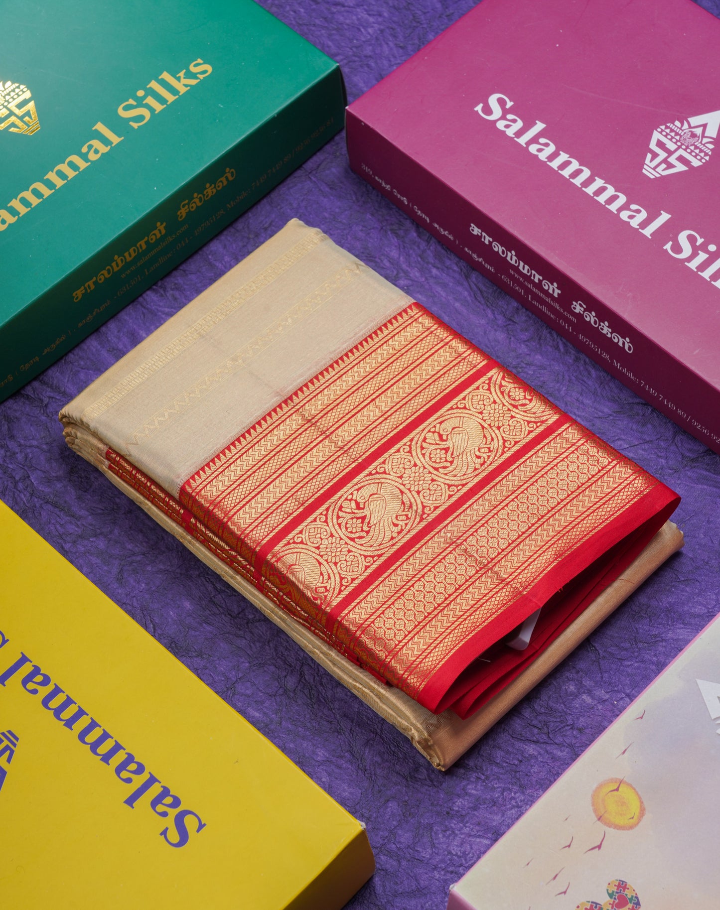 Beautiful Beige Tissue Bridal Pure Kanjivaram Silk Saree With Contrast Chilly Red Traditional Border