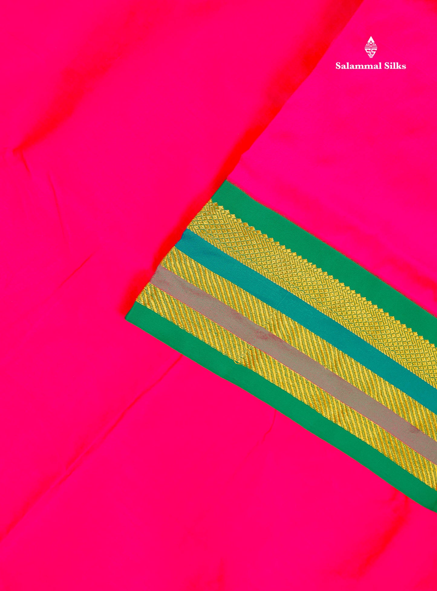 Semi Silk Saree - Chilly Red Colour Body Plain With Contrast Green Traditional Border | 10 Yards