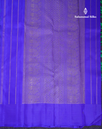 Beautiful Dual Tone Peacock Blue Mayil & Chakaram Buttas Pure Kanjivaram Silk Saree Pure Zari with Contrast Violet Traditional Border