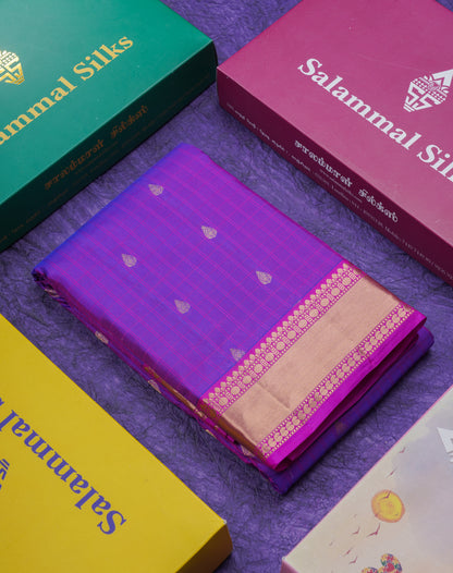 Vadamalli Pure Kanjivaram Silk Saree With Contrast Magenta Pink Traditional Small Border