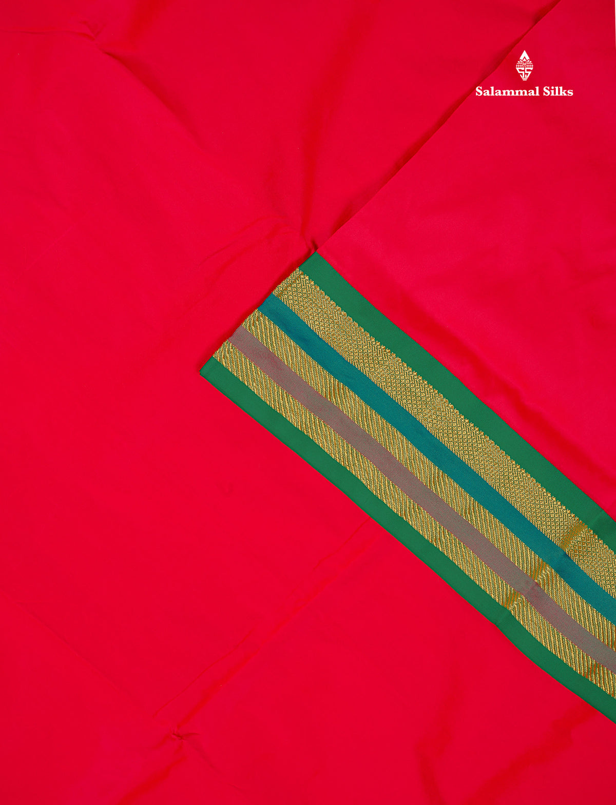 Semi Silk Saree - Chilly Red Colour Body Plain With Contrast Green Traditional Border | 10.5 Yards
