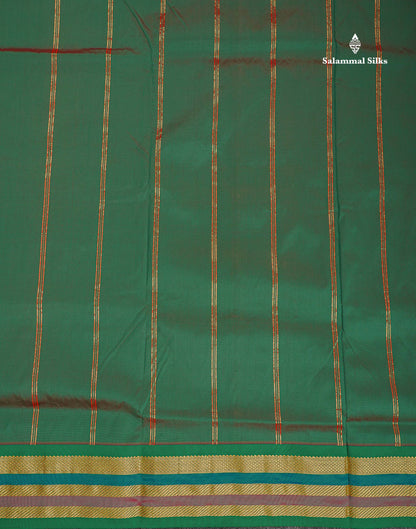 Semi Silk Saree - Pink Colour Body Plain With Contrast Green Traditional Border | 10.5 Yards