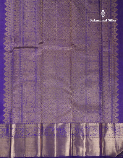Beautiful Violet Vaira Oosi Mayil & Chakaram Buttas Pure Kanjivaram Silk Saree With Traditional Evening Morning Border