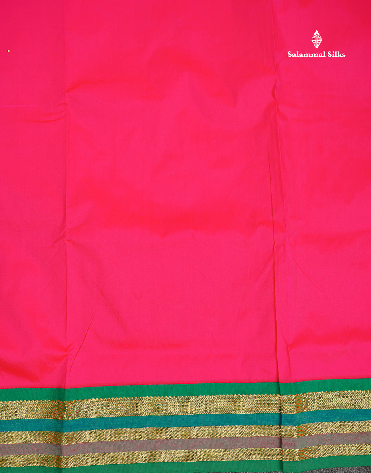Semi Silk Saree - Pink Colour Body Plain With Contrast Green Traditional Border | 10.5 Yards