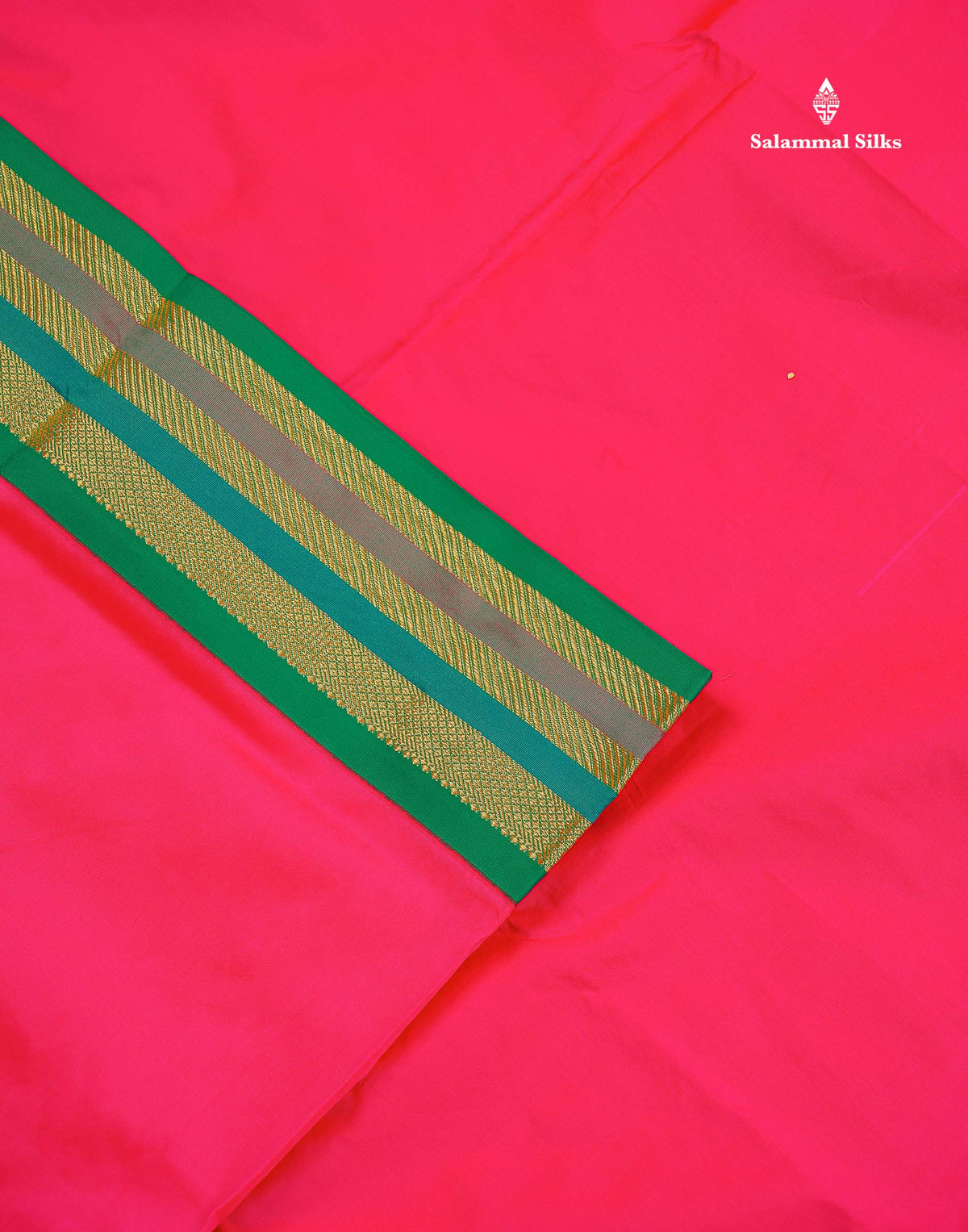 Semi Silk Saree - Pink Colour Body Plain With Contrast Green Traditional Border | 10.5 Yards