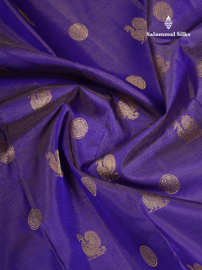 Beautiful Violet Vaira Oosi Mayil & Chakaram Buttas Pure Kanjivaram Silk Saree With Traditional Evening Morning Border