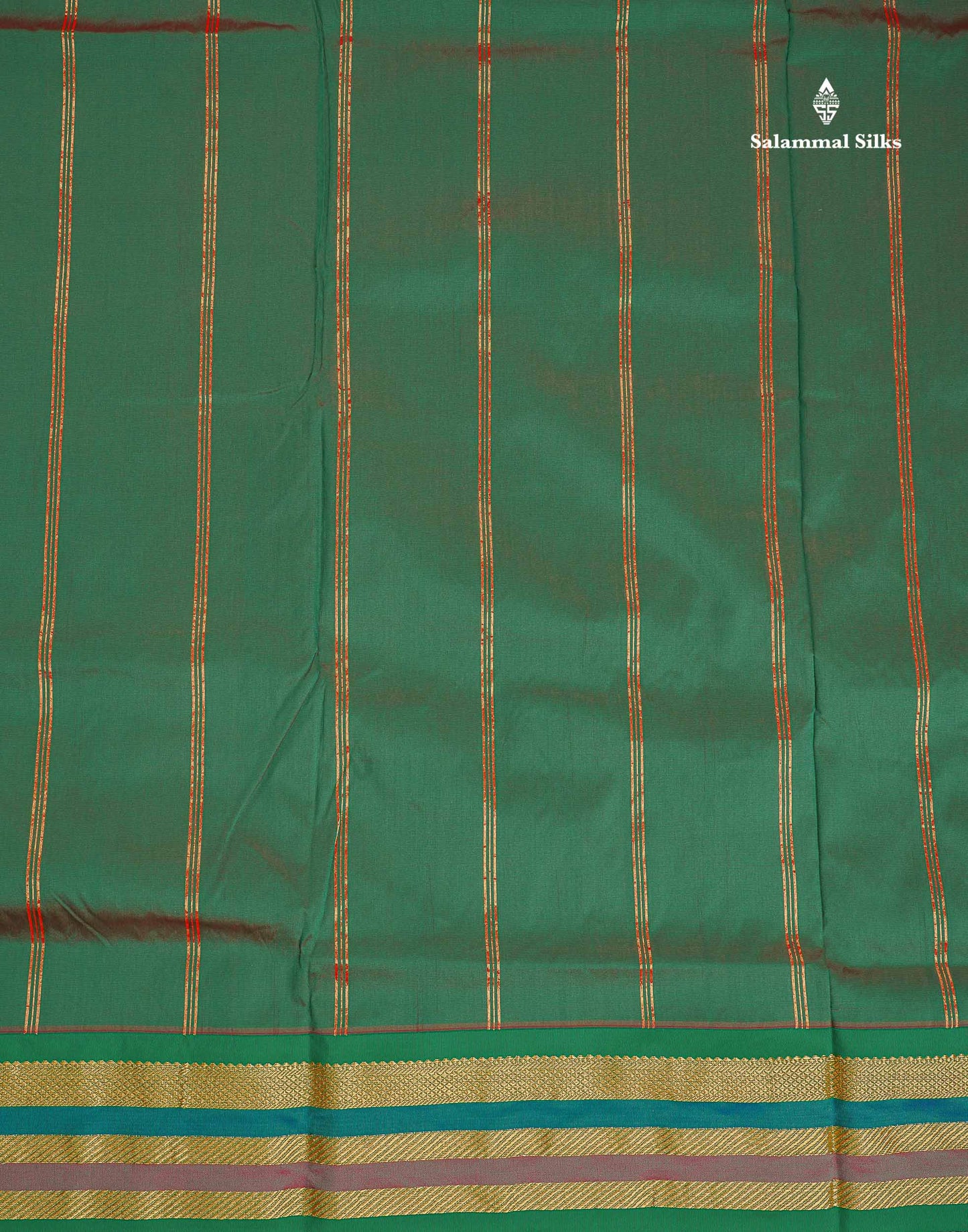 Semi Silk Saree - Chilly Red Colour Body Plain With Contrast Green Traditional Border | 10 Yards