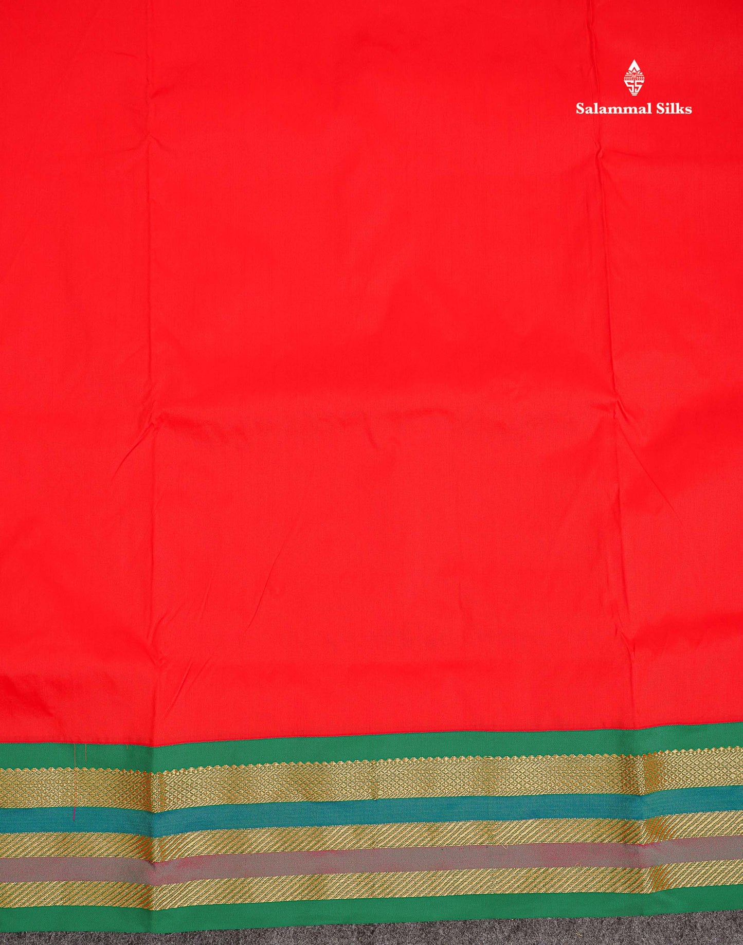 Semi Silk Saree - Chilly Red Colour Body Plain With Contrast Green Traditional Border | 10 Yards