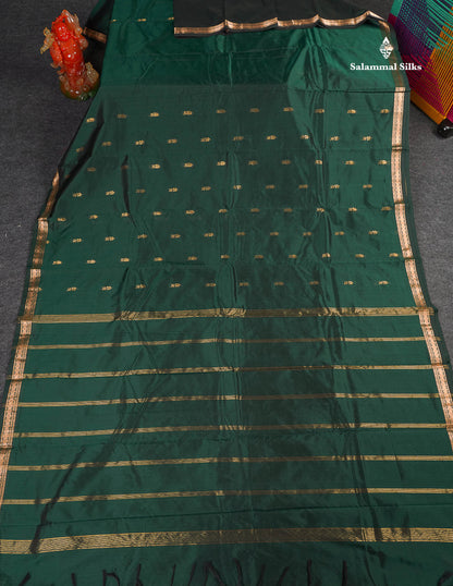 Semi Silk Saree - Bottle Green Colour Body Zari Butta With Traditional Small Border