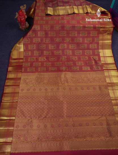 Beautiful Dark Maroon Bridal Meenakari Work Pure Kanjivaram Silk Saree With Traditional Border