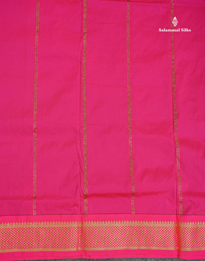 Semi Silk Saree - Green Colour Body Plain With Contrast Pink Border | 9 Yards