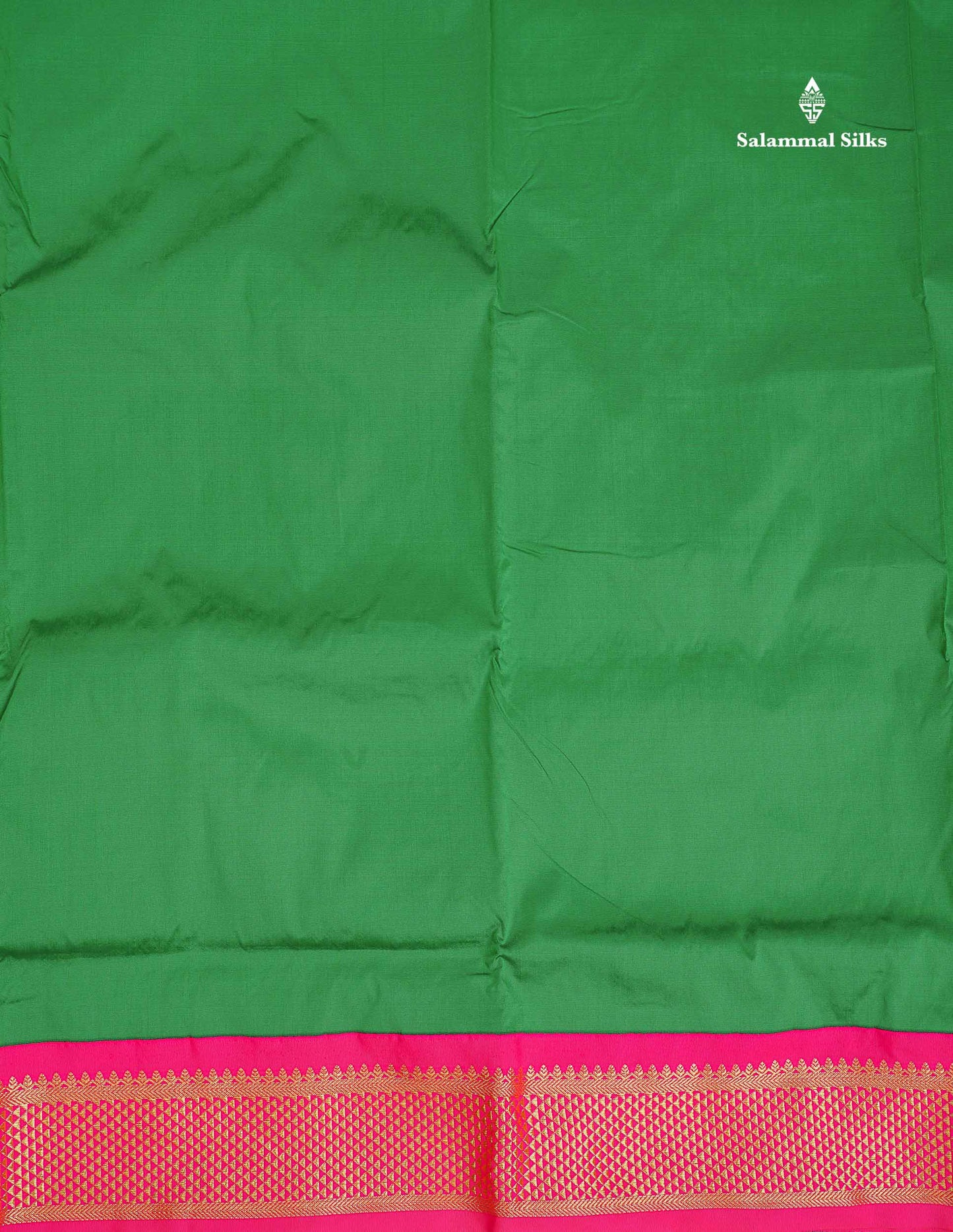 Semi Silk Saree - Green Colour Body Plain With Contrast Pink Border | 9 Yards