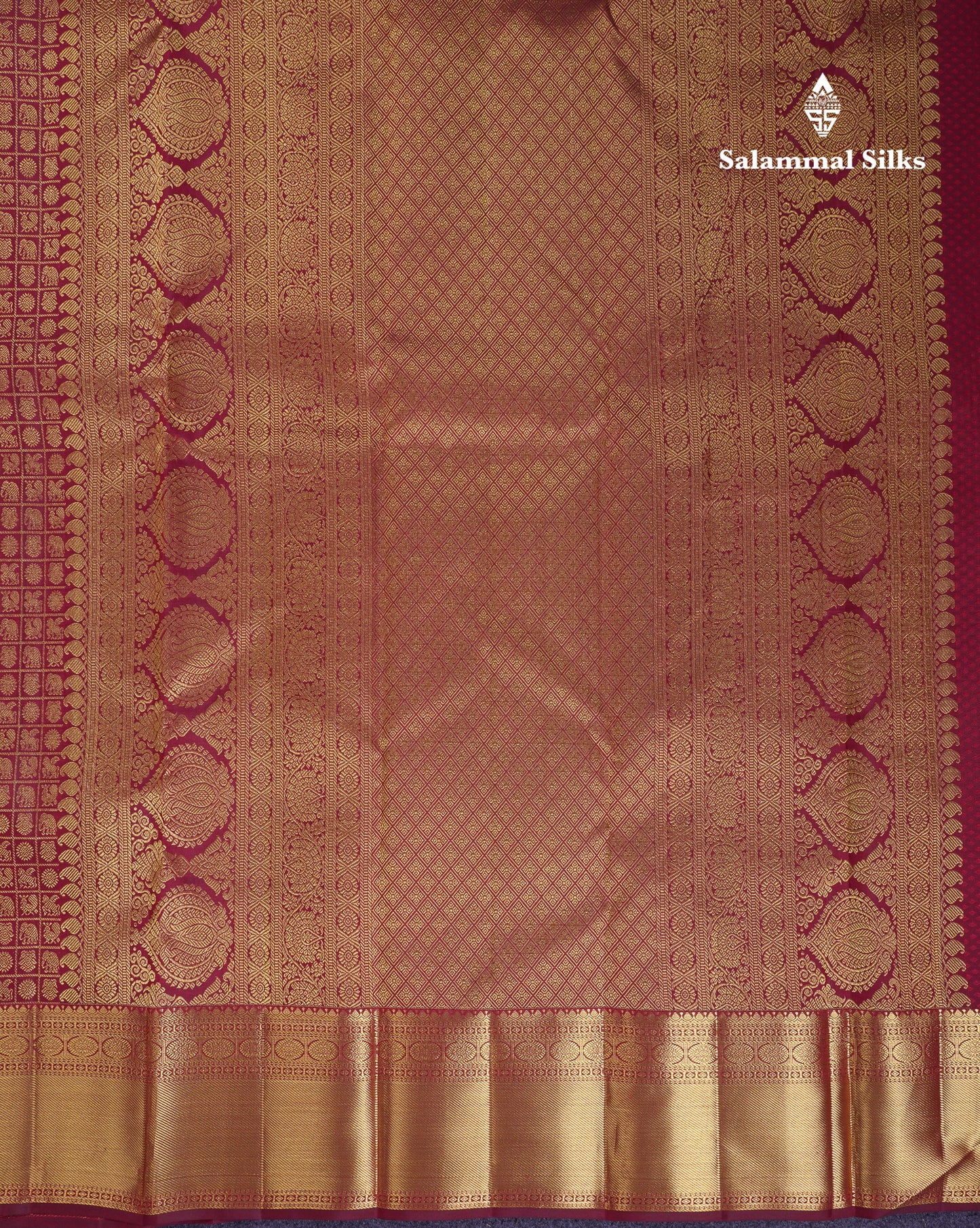 Beautiful Dark Maroon Checks With Traditional Buttas Bridal Pure Kanjivaram Silk Saree With Blouse