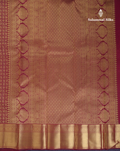 Beautiful Dark Maroon Checks With Traditional Buttas Bridal Pure Kanjivaram Silk Saree With Blouse
