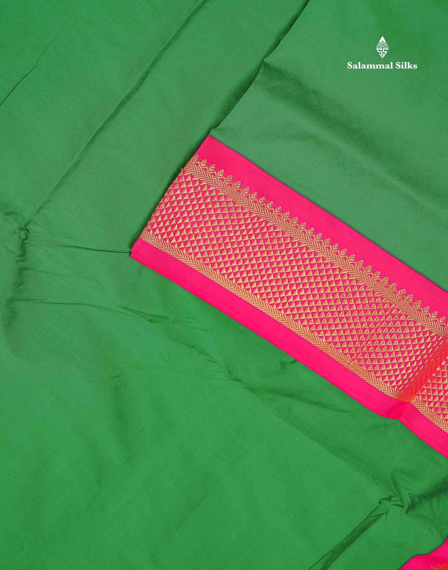 Semi Silk Saree - Green Colour Body Plain With Contrast Pink Border | 9 Yards