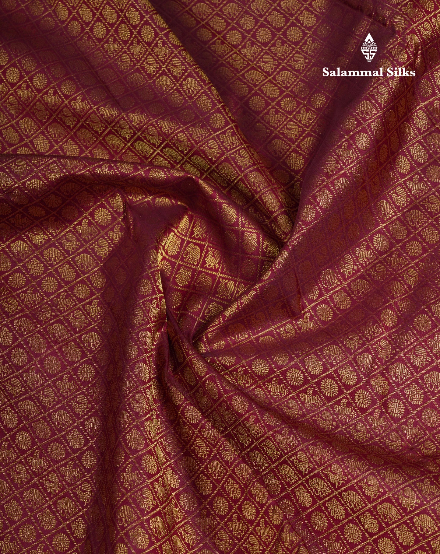 Beautiful Dark Maroon Checks With Traditional Buttas Bridal Pure Kanjivaram Silk Saree With Blouse