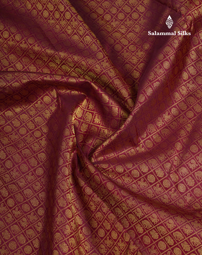 Beautiful Dark Maroon Checks With Traditional Buttas Bridal Pure Kanjivaram Silk Saree With Blouse