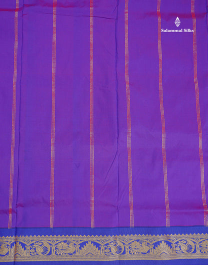 Semi Silk Saree - Pink Colour Body Plain With Contrast Blue Traditional Border | 9 Yards