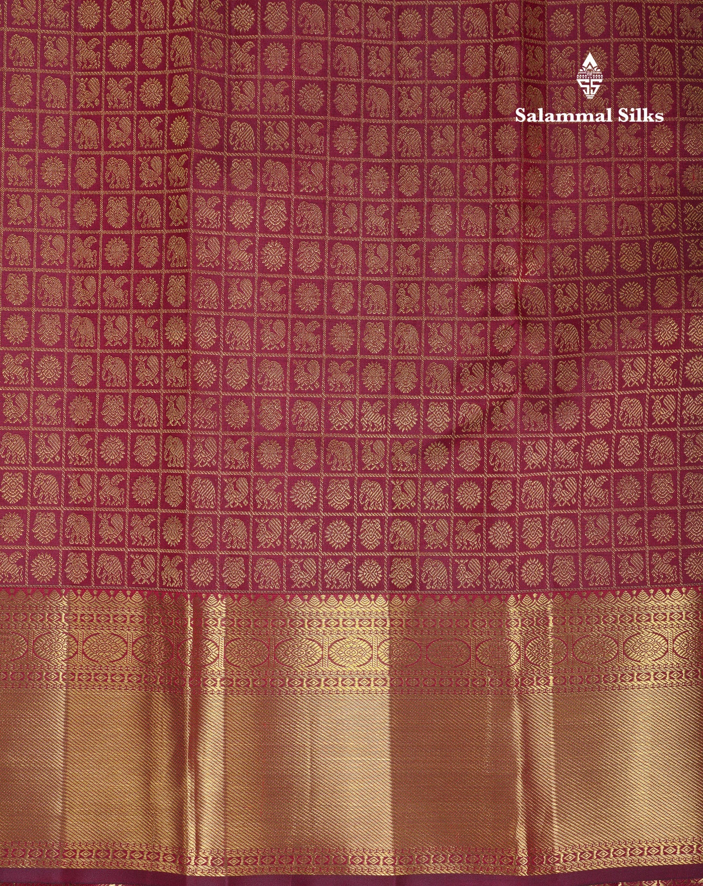 Beautiful Dark Maroon Checks With Traditional Buttas Bridal Pure Kanjivaram Silk Saree With Blouse