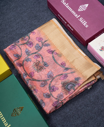 Pink Chanderi Mixed Cotton Saree With Contrast Orange Blouse