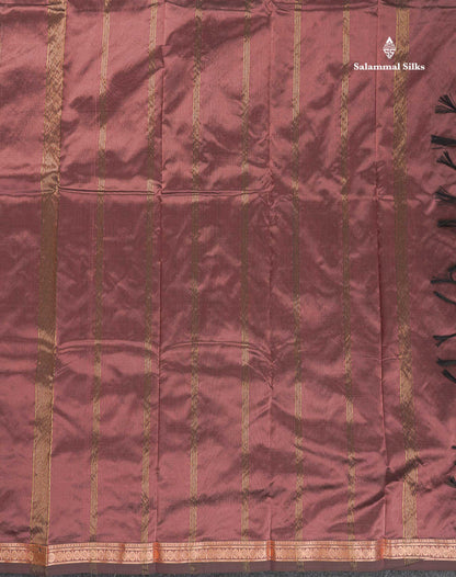 Semi Silk Saree - Chocolate Brown Colour Body Zari Butta With Traditional Small Border