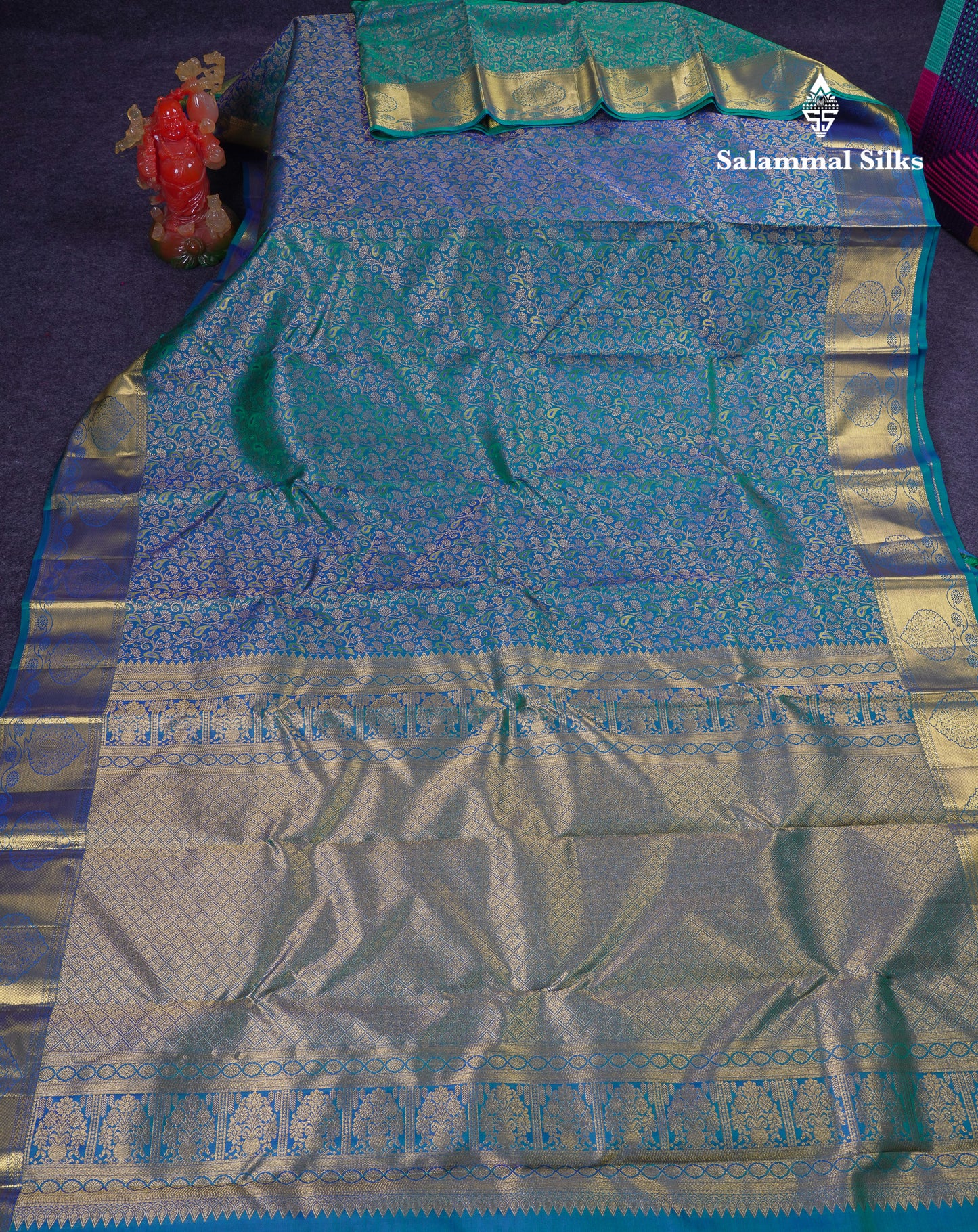 Beautiful Dual Tone Peacock Blue Menakari Work Bridal Pure Kanjivaram Silk Saree With Traditional Border