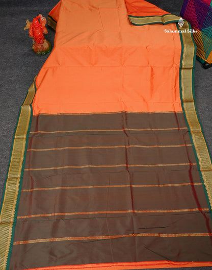 Semi Silk Saree - Light Orange Colour Body Plain With Contrast Bottle Green Border | 9 Yards (Copy)