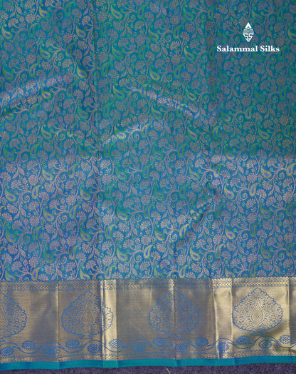 Beautiful Dual Tone Peacock Blue Menakari Work Bridal Pure Kanjivaram Silk Saree With Traditional Border