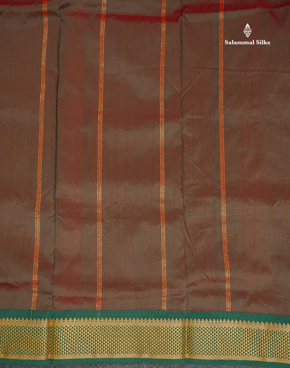 Semi Silk Saree - Light Orange Colour Body Plain With Contrast Bottle Green Border | 9 Yards (Copy)