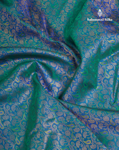 Beautiful Dual Tone Peacock Blue Menakari Work Bridal Pure Kanjivaram Silk Saree With Traditional Border