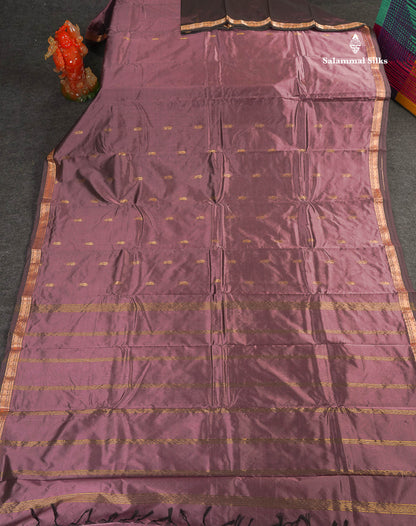 Semi Silk Saree - Dusty Manuve Pink Colour Body Zari Butta With Traditional Small Border 