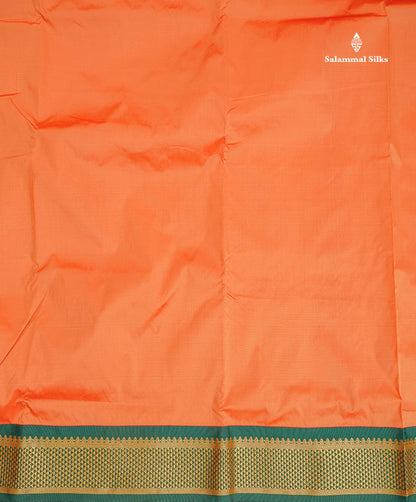 Semi Silk Saree - Light Orange Colour Body Plain With Contrast Bottle Green Border | 9 Yards (Copy)