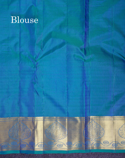 Beautiful Dual Tone Peacock Blue Menakari Work Bridal Pure Kanjivaram Silk Saree With Traditional Border