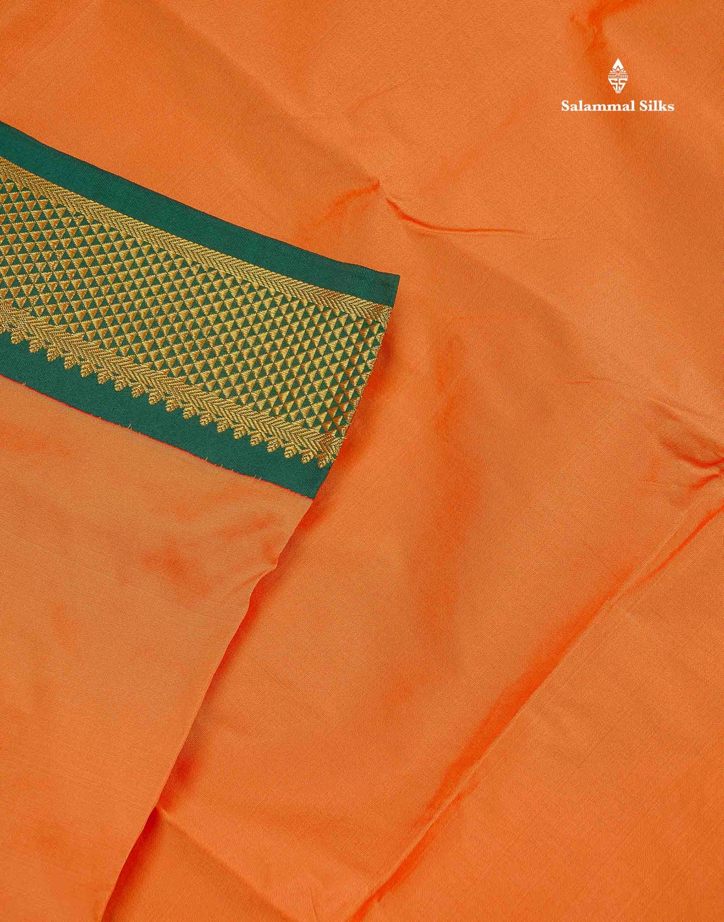 Semi Silk Saree - Light Orange Colour Body Plain With Contrast Bottle Green Border | 9 Yards (Copy)