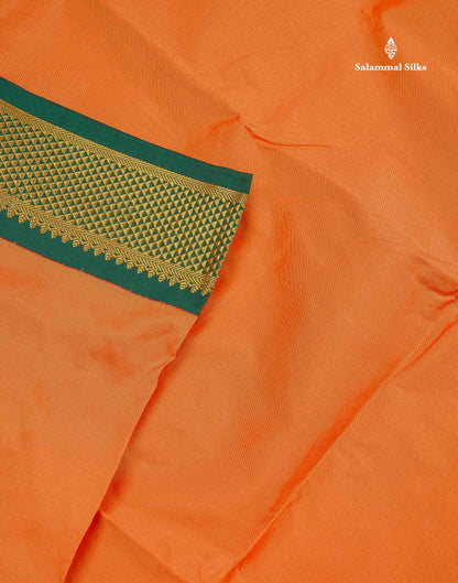 Semi Silk Saree - Light Orange Colour Body Plain With Contrast Bottle Green Border | 9 Yards (Copy)