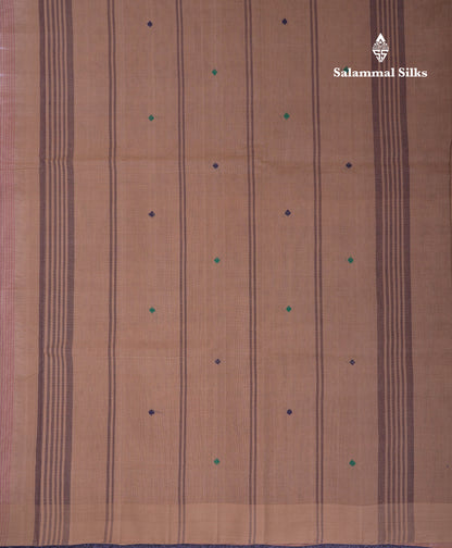 Beautiful Onion Pink Thread Work Butta Handloom Pure Cotton Saree With Contrast Sandal Blouse