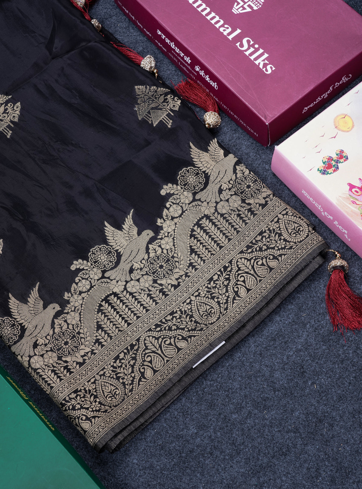 Beautiful Black Russian Silk Saree With Fancy Self Border