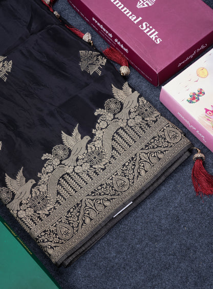 Beautiful Black Russian Silk Saree With Fancy Self Border