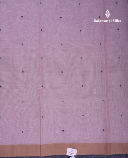 Beautiful Onion Pink Thread Work Butta Handloom Pure Cotton Saree With Contrast Sandal Blouse