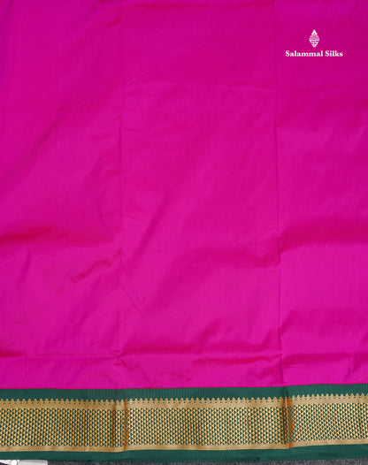 Semi Silk Saree - Rani Pink Colour Body Plain With Contrast Bottle Green Border | 9 Yards