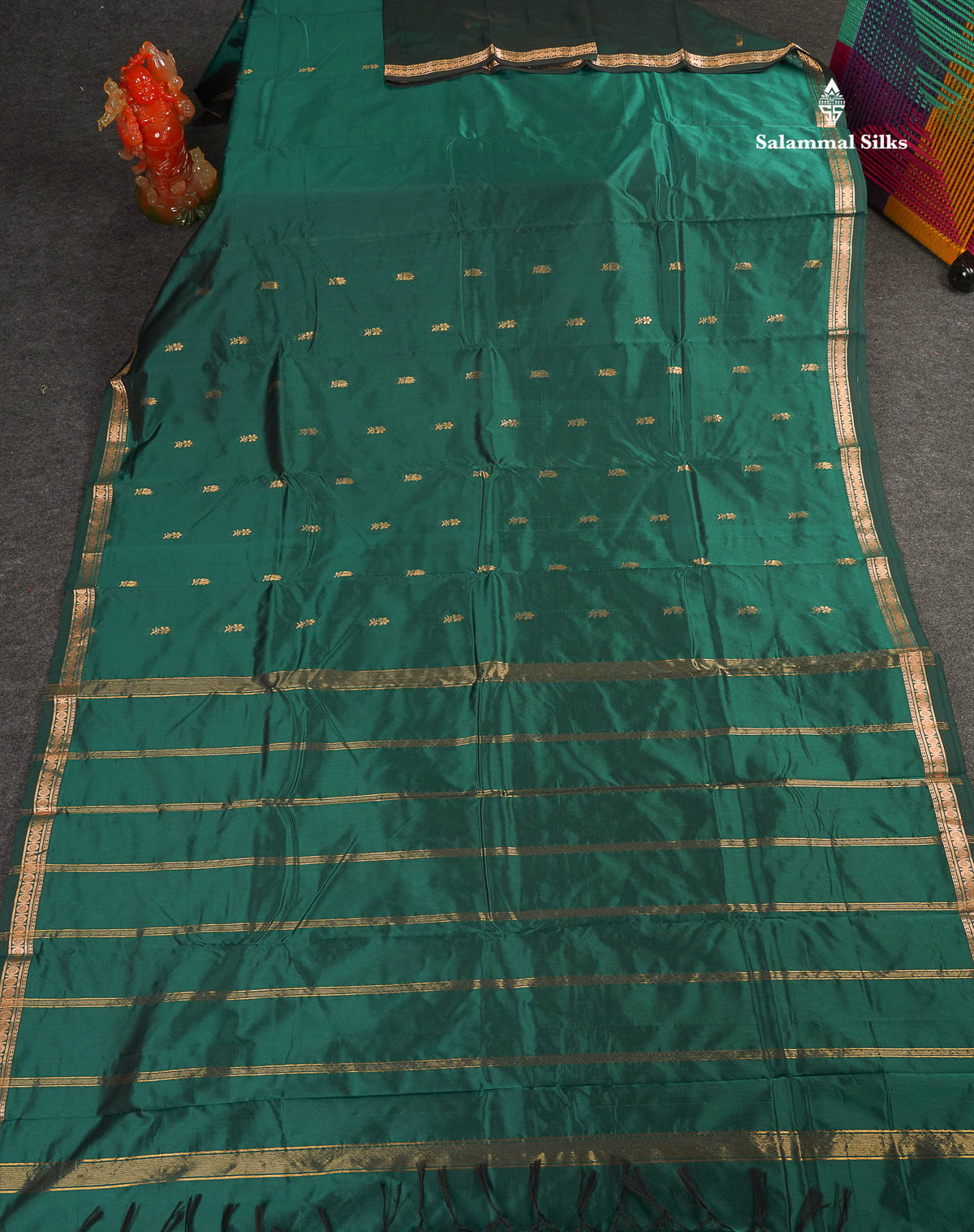 Semi Silk Saree - Green Colour Body Zari Butta With Traditional Small Border 
