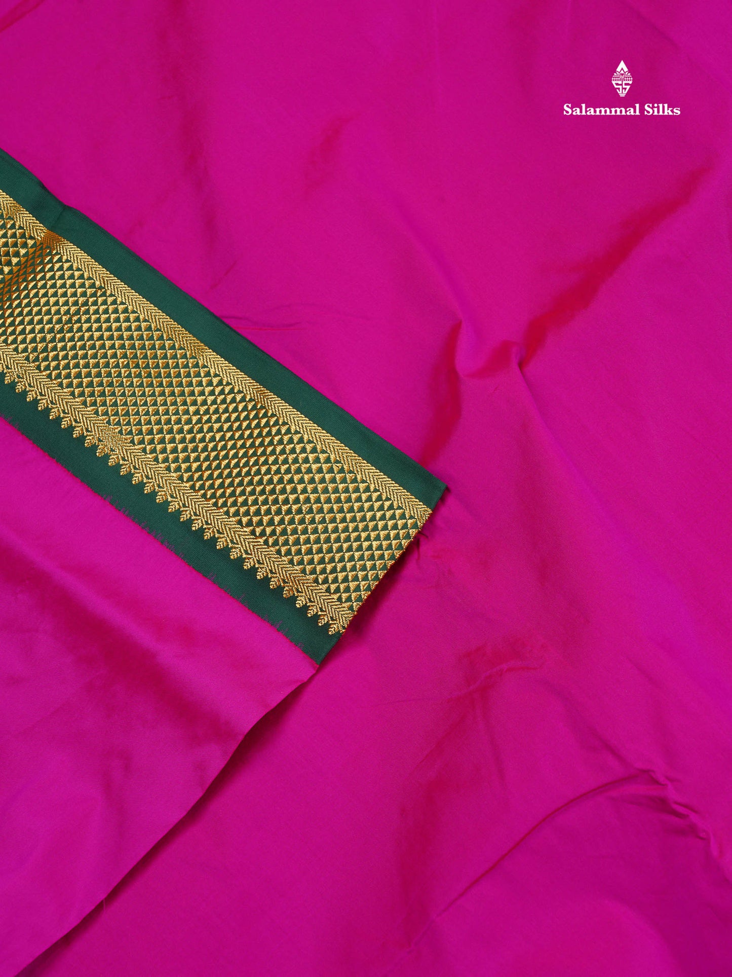 Semi Silk Saree - Rani Pink Colour Body Plain With Contrast Bottle Green Border | 9 Yards
