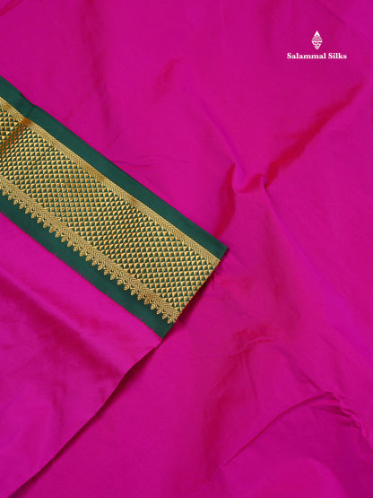 Semi Silk Saree - Rani Pink Colour Body Plain With Contrast Bottle Green Border | 9 Yards