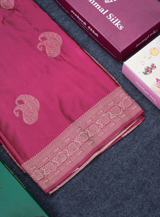Beautiful Pink Shade Russian Silk Saree With Fancy Self Border