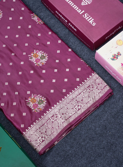 Beautiful Magenta Meenakari Work Russian Silk Saree With Fancy Self Border