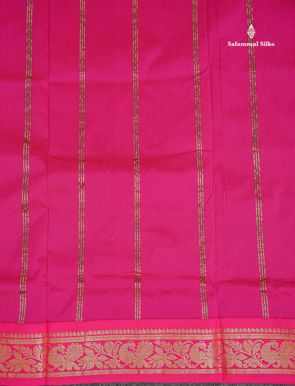 Semi Silk Saree - Peacock Blue Colour Body Plain With Contrast Pink Border | 9 Yards